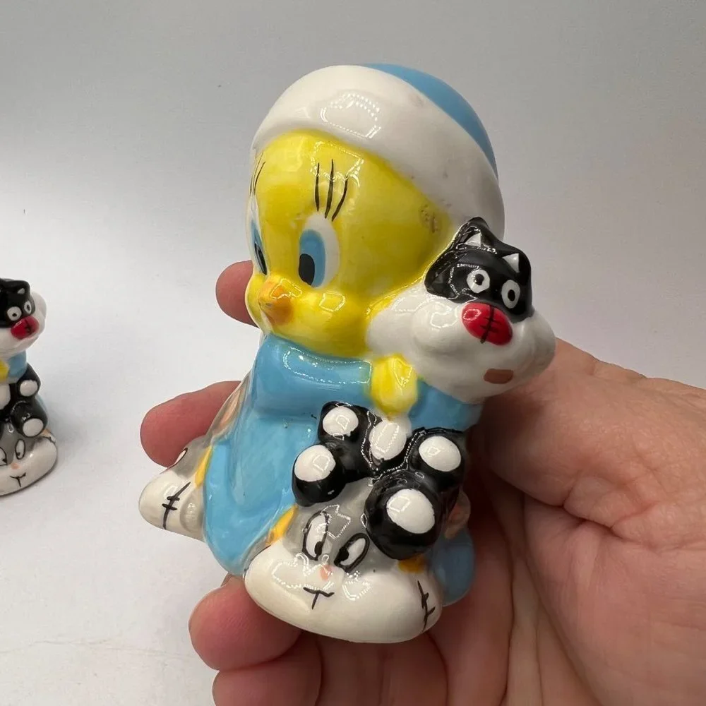 Vintage Tweety Bird Salt And Pepper Shakers Looney Tunes Blue Yellow